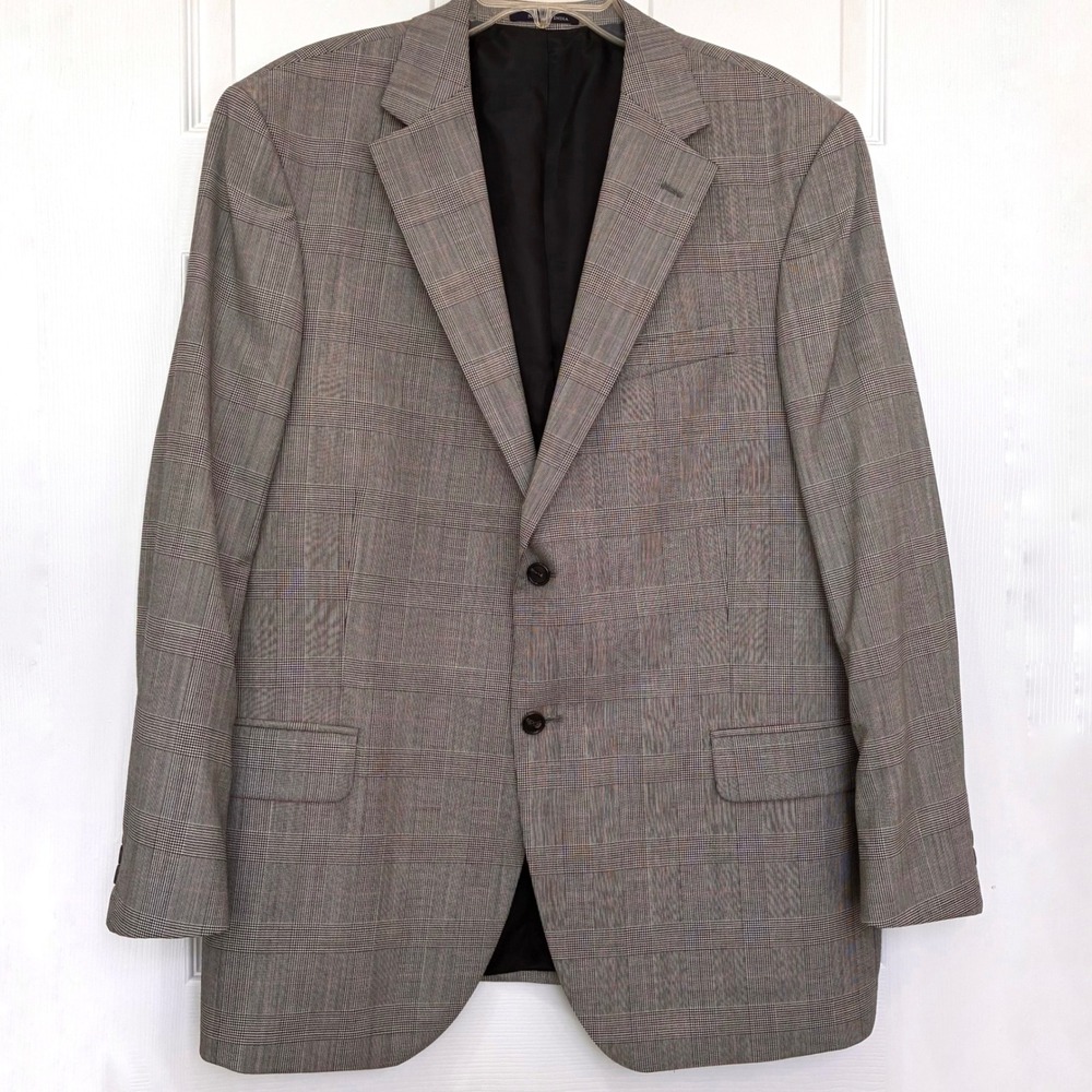 Lands' End Glen Plaid blazer sport coat Mens 46 Regular Gray Back vent 2 button